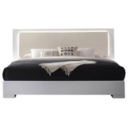 Best Master Furniture Athens White Lacquer Platform King Bed with LED Lighting Athens Eastern King Bed
